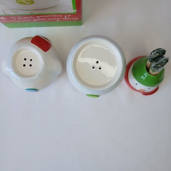 Hallmark Stackable Christmas Snowman Salt & Pepper Shakers Toothpick Holder NIB - Picture 3 of 6
